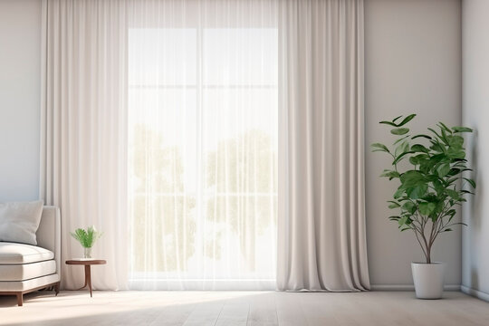 Fototapeta White room with window and curtains