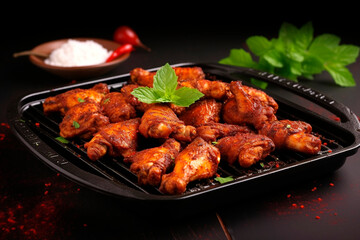 Fototapeta premium Shot of chicken wings coated in red chili marinade