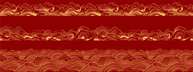 set of chinese wave element. asian border isolated on a red background. eps 10