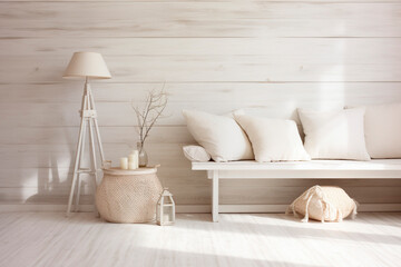 Whitewashed wooden wall in a beach-inspired space