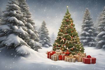 Fototapeta na wymiar christmas tree with gifts.