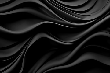 Black Abstract Background, 3D Rendering Textile. Slik Folded Fabric. Ai Generated
