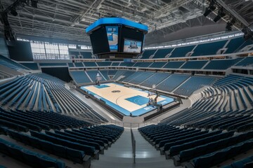 Stunning basketball arena with blue seats. Generative AI