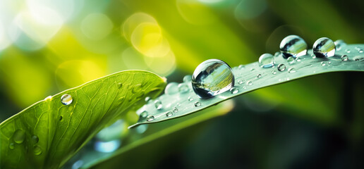 Close macro shot of beautiful water drops on tropical,leaf,leaves background.abstract detailed foliage.quietly poetic concepts.environmental and ecology.