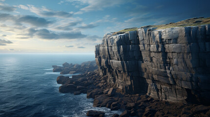 A breathtaking view of a rocky cliff, overlooking a vast expanse of ocean - obrazy, fototapety, plakaty