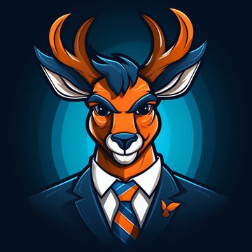Logo vectoriel d'un cerf avec des bois sur la t&ecirc;te, corne sur le cr&acirc;ne, Gros contour, aplat de couleur, logo mascotte animal, sport, gamin