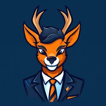 Logo vectoriel d'un cerf avec des bois sur la t&ecirc;te, corne sur le cr&acirc;ne, Gros contour, aplat de couleur, logo mascotte animal, sport, gamin