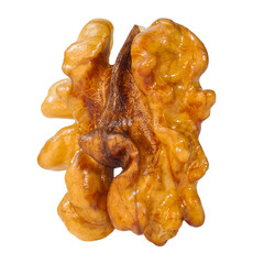 Half a walnut. Depth of field. Isolated. On an empty background.