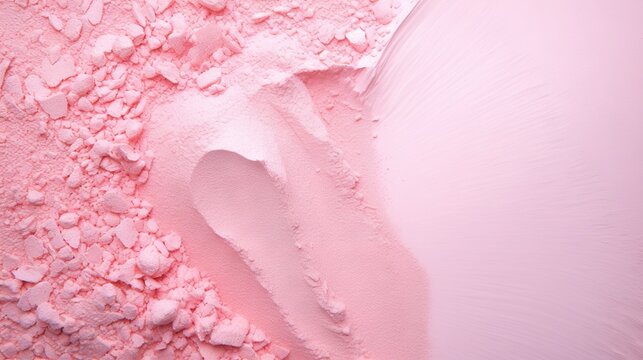  a close up of a powdered surface with a pink background and a light pink background with a white stripe in the center of the image.  generative ai