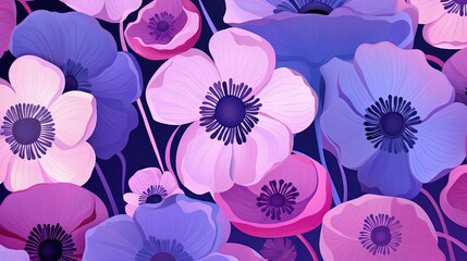  a bunch of flowers that are on a purple and pink background with a black center in the middle of the image and a black center in the middle of the middle of the image.  generative ai