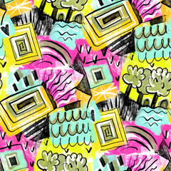 Seamless pattern with abstract pencil drawing in the style of doodle. Hand-drawn illustration.