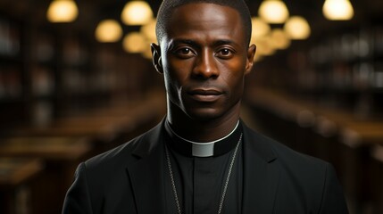 A black-skinned priest in the church