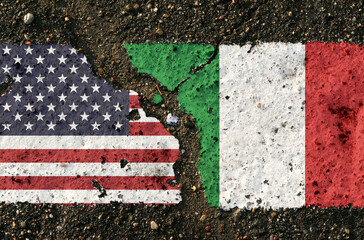 On the pavement are images of the flags of the USA and Italy, as a symbol of confrontation.