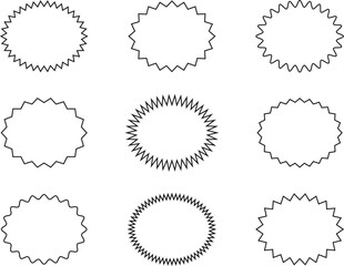 Starburst sticker set - collection of special offer sale oval and round shaped sunburst labels and badges. Promo stickers with star edges. Vector.
