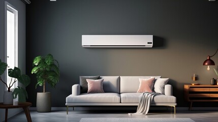 modern living room with sofa with air conditioner on wall generated by AI tool