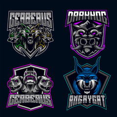 Obraz premium Warthog Cerberus Cat Character set Logo E-sport Mascot Design Bundle Set icon collection vector illustration gaming team