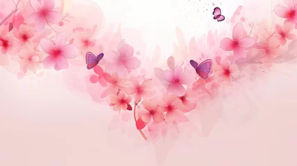Photo sur Plexiglas Papillons en grunge  pink flowers and butterflies on a light pink background with space for text or image with a place for your own text or image with a butterfly.  generative ai