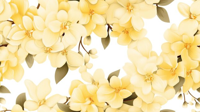  a bunch of yellow flowers with green leaves on a white background with space for text or a picture to put on a card or postcard. generative ai © Nadia