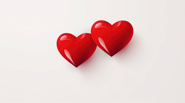  two red hearts on a white background with room for text or image or image to put on a card or brochure or poster.  generative ai