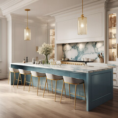 modern kitchen interior with blue shade created with Generative Ai