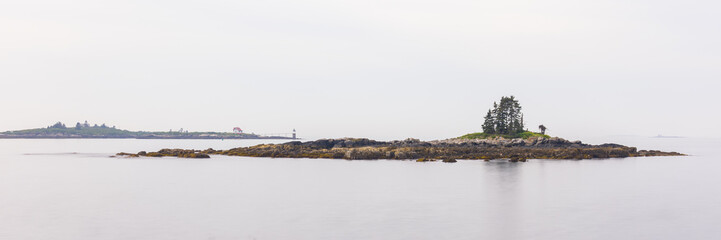 Panoramic long expsoure shot of Green Island and Ram Island in Boothbay, Maine, USA