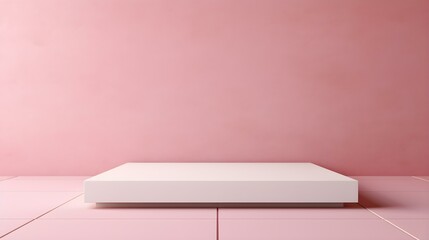 Square Stone Podium in front of a pink Studio Background. White Pedestal for Product Presentation