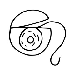 Dental floss vector illustration in doodle style. Single flossing icon isolated on white