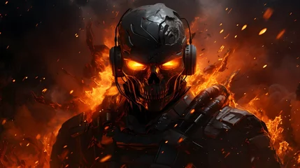 Poster Army head mech soldier with flame explosion © Hamsyfr