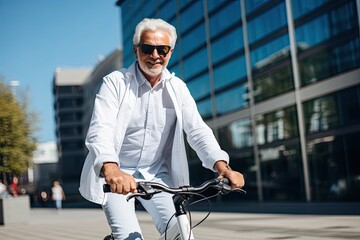 Fototapeta na wymiar Senior man with bike in city
