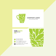 Business card design green cup leaf motif nature art studio logo design, executive card, stationery design, visiting card, brand identity, corporate identity editable template vector  