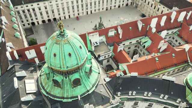 Cathedrals and cityscape City of Vienna, Austria. Roman Catholic Archdiocese of Vienna, Vienna aerial skyline view from drone video. Hofburg Palace and heritage buildings in the Historic Centre