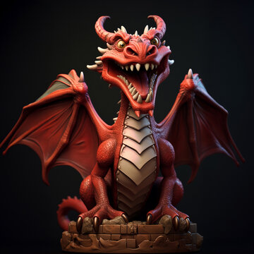 A highly detailed red dragon in vibrant 3D graphic pop-up design, boasting an excellent color combination of red and primary colors, accentuated by perfect lighting. Generative AI.