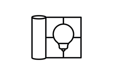 Blueprint Icon. Blueprint with lightblub. icon related to Real estate. suitable for web site, app, user interfaces, printable etc. Line icon style. Simple vector design editable