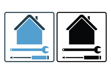 Construction Tools Icon. house with screwdriver and wrench. icon related to Real estate. suitable for web site, app, user interfaces, printable etc.Solid icon style. Simple vector design editable