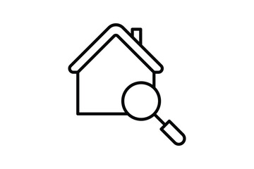 Home Search Icon. house with magnifying glass. Icon related to Real estate. suitable for web site, app, user interfaces, printable etc. Line icon style. Simple vector design editable