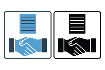 Contract Icon. handshake with contract paper. Icon related to Real estate. suitable for web site, app, user interfaces, printable etc. Solid icon style. Simple vector design editable