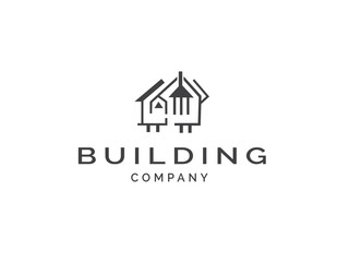 Vector design Real estate logo Modern style. House Construction Building apartment vector logo, element. Unique home icon line art isolated on white background.
