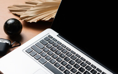 Creative Creativity Web Design desk with books, laptop and glasses on wooden background