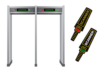 set of realistic metal detector frames or metal detector gate security. 3D Render - obrazy, fototapety, plakaty