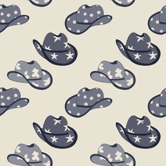 Seamless pattern of western cowboy hats. Headwear background. Clothes accessories. Fashion headwear in vintage style.