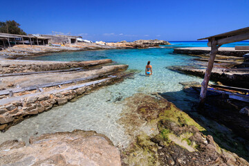 Beach of Es calo de Sant Agusti, in Formentera island. 