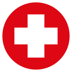 Medical cross symbol. Red circle with white cross vector icon.