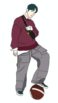 illustration of a man with a basketball, Mark NCT, KPOP Idol, Korean