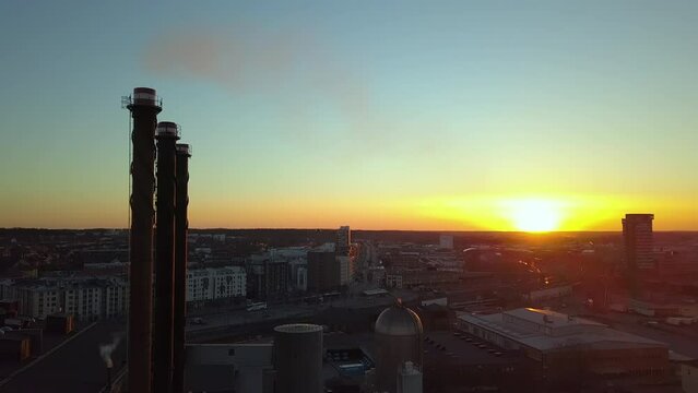 Aerial view of heat and power station in Linkoping, Sweden. Electricity production from recycled waste