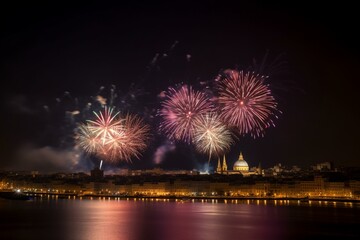 Valletta city fireworks at night. Generative AI