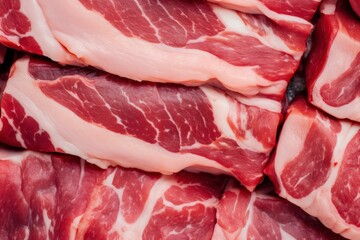 Macro shot of pork meat. Meat textured background. Beef steak is raw and juicy.