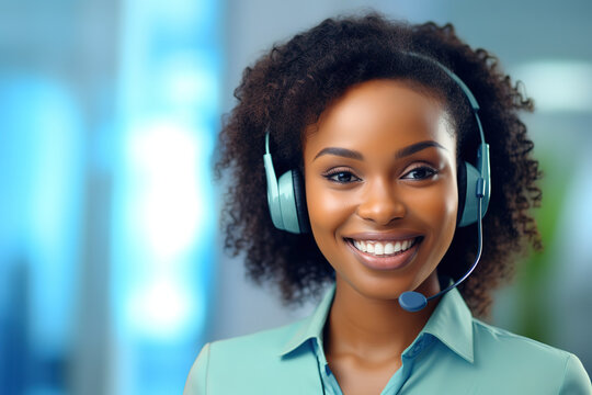 Black Woman, Call Center And Portrait With Headphones For Consulting, Telemarketing Or Working Remote At Home, Generative Ai