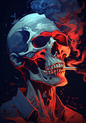 skull with a cigar that is glowing in the night, generative ai 