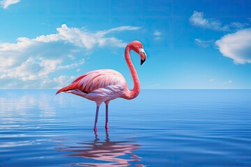 Pink Flamingo in the water.