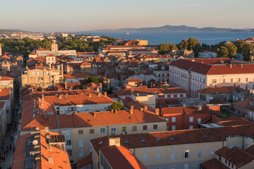 Aerial view of Zadar, old town in sunset, Dalmatia, Croatia